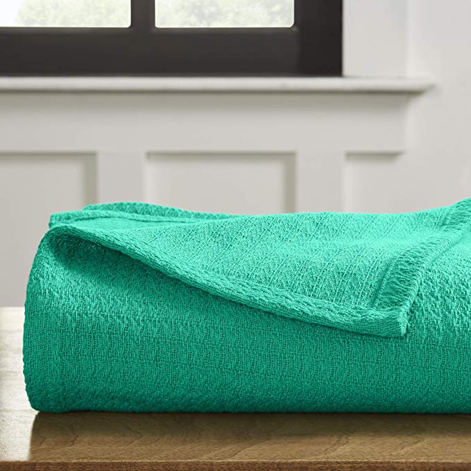 Superior 100% Woven Cotton Textured Blanket, Full/Queen, Gumdrop Green, 1-Piece