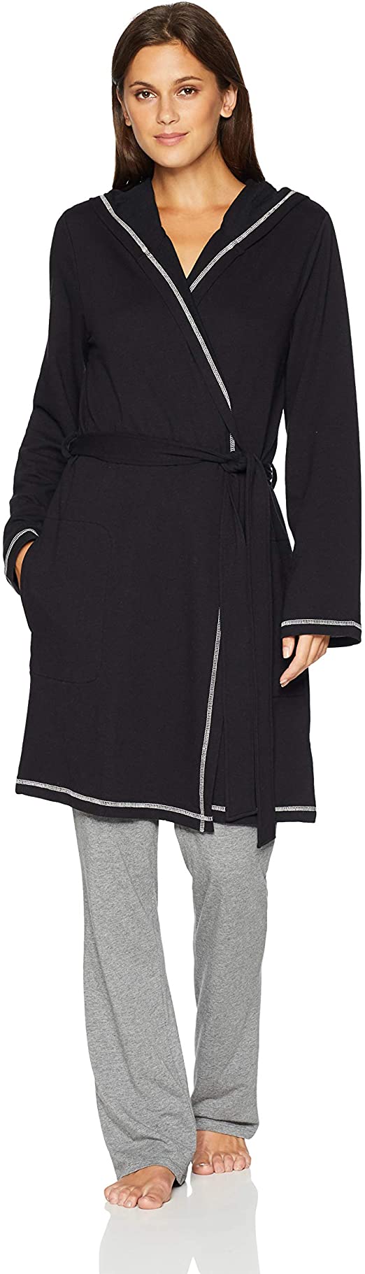 Amazon Brand - Mae Women's French Terry Wrap Robe with Hood