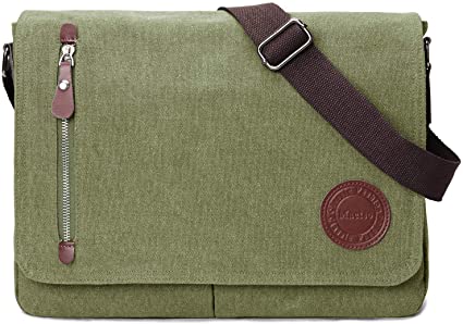 Vintage Canvas Satchel Messenger Bag for Men Women,Travel Shoulder bag 13.5" Laptop Bags Bookbag (Army green)