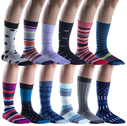 12 Pairs of Sockbin Mens Dress Socks, Colorful Patterned Fashion Dress Socks