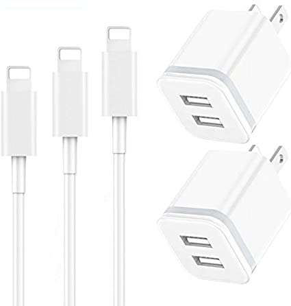 Phone Charger Cable 3ft 6ft 10ft with Wall Plug, LUOATIP 5-Pack Long Charging Cord   Dual Port USB Block Cube Adapter Replacement for iPhone 11 XS/XS Max/XR/X 8/7/6/6S Plus SE/5S/5C, Pad, Pod