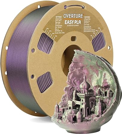 OVERTURE Color Changeable PLA 1.75mm 3D Printer Filament Purple Starlight PLA, 1kg Cardboard Spool (2.2lbs), Dimensional Accuracy  /- 0.03mm, Fit Most FDM Printer (Shimmer Purple)