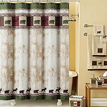 DS BATH Woodland Vintage Bear Shower Curtain,Mildew Resistant Polyester Fabric Shower Curtain,Lodge Shower Curtains for Bathroom,Dk Green Print Decorative Waterproof Bathroom Curtains,62" W x 72" H