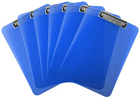 Trade Quest Plastic Clipboard Transparent Color Letter Size Low Profile Clip (Pack of 6) (Dark Blue)