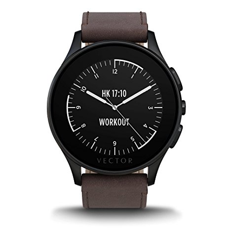 Vector Watch Luna Smartwatch-30 Day  Autonomy, 5ATM, Notifications, Activity Tracking - Black Case/ Brown Leather-Casual