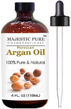 Moroccan Argan Oil for Hair and Face From Majestic Pure  100 Natural Organic Cold Pressed and Triple Extra Virgin Grade 1 Argan Oil - 4 Oz