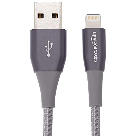 AmazonBasics Double Nylon Braided USB A Cable with Lightning Connector, Premium Collection - 4 Inches (10 Centimeters) - Dark Grey