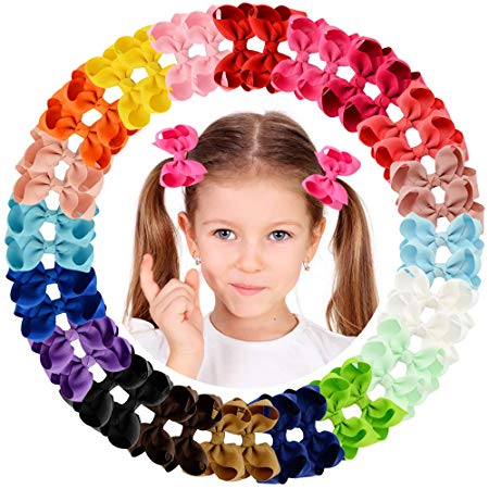 Baby Girls Toddler Hair Bows with Alligator Clip Grosgrain Barrettes Bundles Accessories for Infant (3 inch, 40Pcs/20Pair)