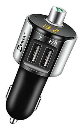 Bluetooth FM Transmitter, Bovon Wireless Car Bluetooth Receiver, MP3 Player Radio Stereo Adapter, Hands-free Car Kit, 5V 2.4A&1A Dual USB Car Charger, LED Display for iPhone Samsung Android Phones