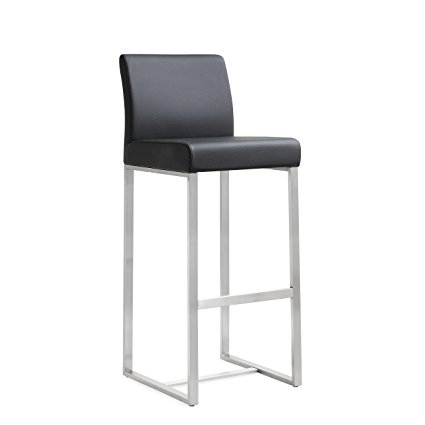 TOV Furniture The Denmark Collection Modern Style Eco-Leather Upholstered Stainless Steel Counter Stool (Set of 2), Black