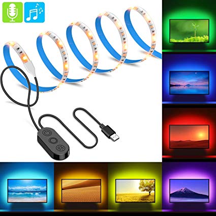 LED TV Backlight USB, Govee 2M Bias Lighting USB for HDTV Music Led TV Strip Lights Built-in Mic, RGB Waterproof with Controller Strip Lighting Kit for TV