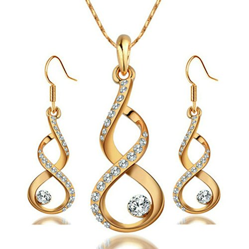 Yoursfs Unique Austrian Crystal Necklace Earrings Jewelry Sets 18k Gold Plated for Wedding Bridal Party