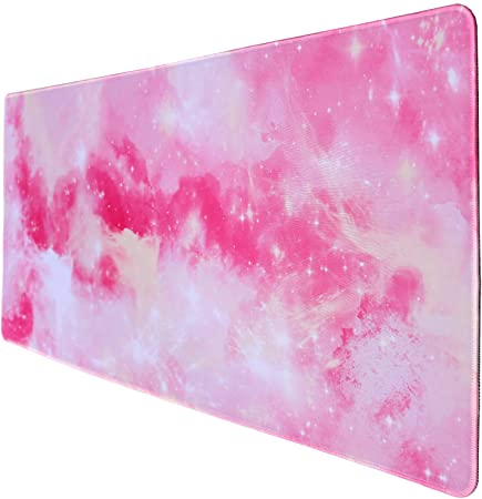 Large Gaming Mouse Pad Pink(35.4x15.7x0.15 in) Extended XL Mouse Mat - Desk Pad Stitched Edge for Home Office Gaming Work Big Computer Keyboard Mouse Mat Desk Pad with Non-Slip Base (Pink)