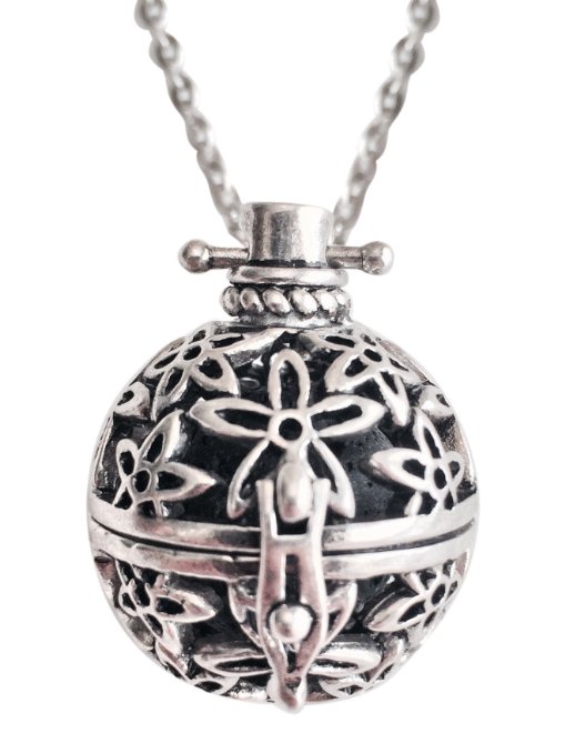 Lava Stone Aromatherapy Flower Pendant/Locket Essential Oil Diffuser Necklace - Antique Silver