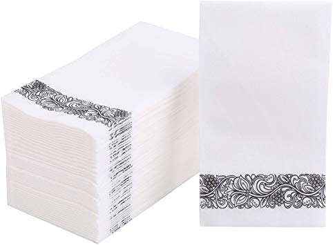 Foraineam 100 Pack Disposable Hand Towels Linen-Feel Hand Napkins - Decorative Floral Paper Guest Towels