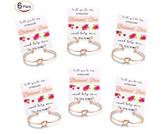 Nymph Code Bridesmaid Gifts Bachelorette Party Supplies - 6 Set Rose Gold Love Knot Bracelets with Bridesmaid Hair Ties,Perfect Bridal Shower Gifts for Bridesmaid