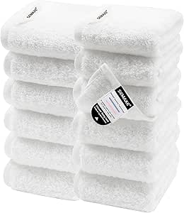 SEMAXE White Washcloths Set of 12, 100% Cotton Wash Cloths with Hanging Loops and Smart Tags, Bathroom Soft and Absorbent Face Towel Set, Gift Box Packaging, 13" L x 13" W