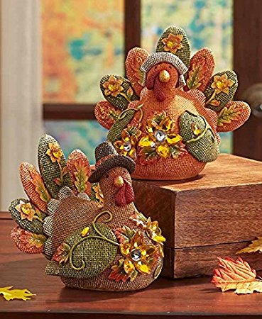 Fall Jeweled Shelf Table Top Sitter Thanksgiving Autumn Home Accent Decoration (Turkeys) by KNL Store