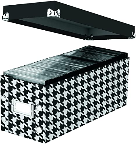 Snap-N-Store CD Storage Box, 13.25" x 5.125" x 5.125", Holds up to 165 CDs, Houndstooth (SNS03312)