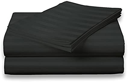 Millenium Linen Bed Sheet Set - 1600 Series 4 Piece - Deep Pocket - Cool & Wrinkle Free - 1 Fitted, 1 Flat, 2 Pillow Cases - Dobby Stripe (Queen, Black)