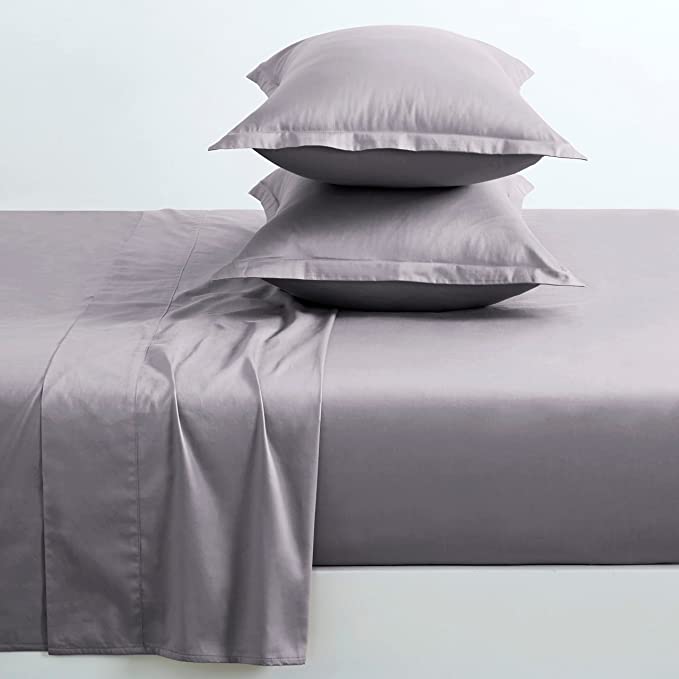 Eikei Solid Color Sheet Set Luxury Bedding Set 400 Thread Count Egyptian Cotton Long Staple Sateen Weave Breathable Silky Soft Pima Premium (Dusty Lilac, King)