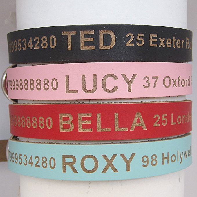 Personalised Leather Dog Collar cat Four Sizes 4 colours Laser Engraved UK Stock(Pink,XS)