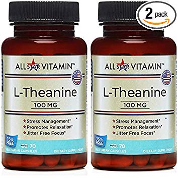 L-Theanine, 100 mg, 70 Vegetarian Capsules, 2 Pack (140 Total), Stress Free, Relaxation, Focus, Non-GMO, Gluten Free, All-Star Vitamin