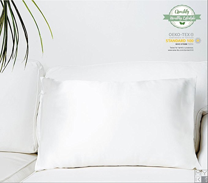 MYK 100% Pure Natural Mulberry Silk Pillowcase, 19 Momme Both Side for Hair & Facial Beauty, Standard Size, Ivory White, 1pc