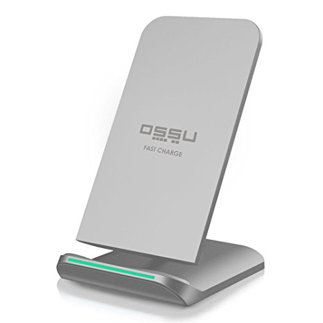 Fast Wireless Charger, OSSU Wireless Charger 2 Coils Qi Fast Wireless Charging Pad Stand for Samsung Galaxy S8  S8 S7 S7 Edge Note 5 S6 Edge Plus [Sleep-friendly] No AC Adapter - Silver