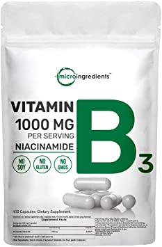 Micro Ingredients Vitamin B3 Niacinamide 1000mg Per Serving, 400 Capsules, Premium Vitamin B3 Supplement, Strongly Support Skin's Natural Defense Mechanisms, Non-GMO
