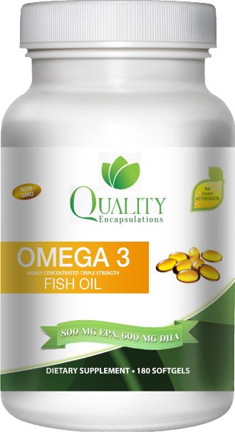 Omega 3 Fish Oil - Triple Strength - 1500 Mg Omega 3 Fatty Acids - 600 Mg DHA 800 Mg EPA - No Fishy Aftertaste - Pharmaceutical Grade Fish Oil - 180 softgels