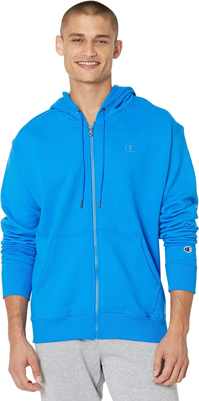 Champion Mens Powerblend Fleece Full Zip Hoodie, C Logo