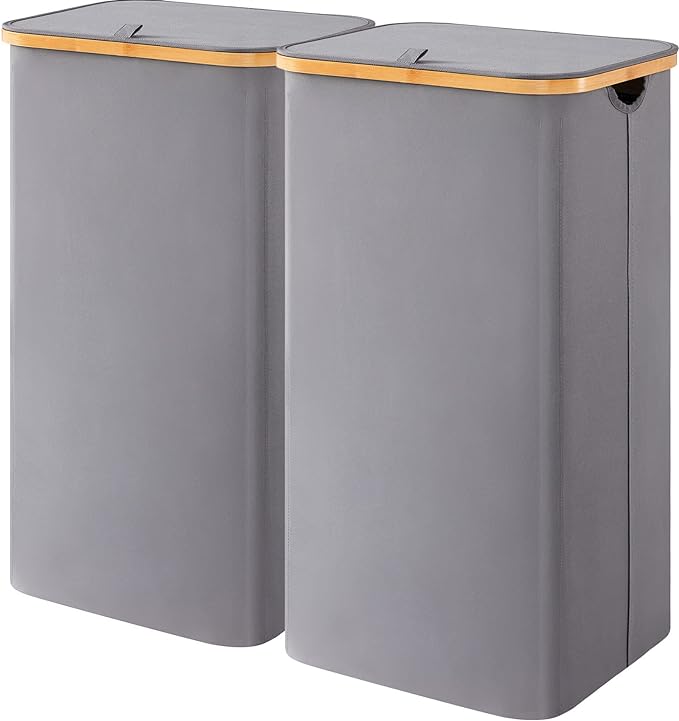 Lifewit Laundry Hamper, Grey, 100L x 2, Polyester and Bamboo