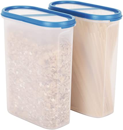 SIMPARTE Pantry Airtight Food Storage Containers |10 Cup|2 Container Set|Microwave & Dishwasher Safe|BPA Free|Cereal and Dry Food Storage Containers|Freezer Safe | Space Saver Modular Design Blue Lids