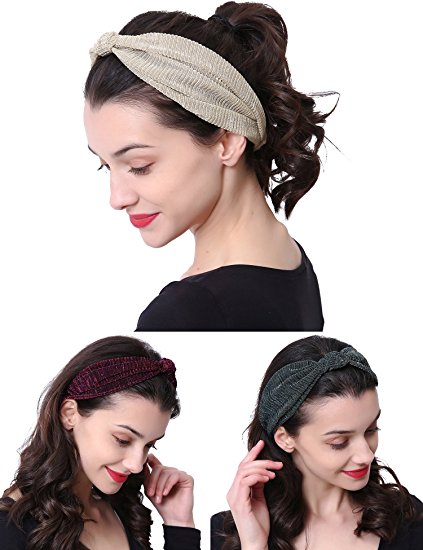 3 Pack Fashion Headband for women Adjustable Printed Head Wrap Stretchy Band Boho Criss Cross Vintage Hairband Hair Accessories