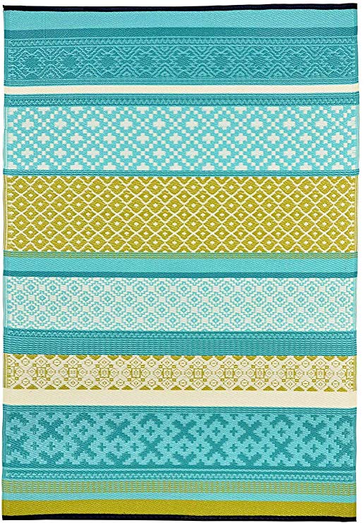 Lightweight Outdoor Reversible Plastic Rug (4x6, Prime Turquoise/Green)