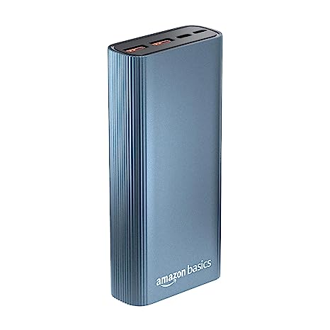 Amazon Basics 20000mAh 22.5W Lithium-Polymer Metal Power Bank | Dual Input, Triple Output | Fast Charging, Twilight Blue, Type-C Cable Included
