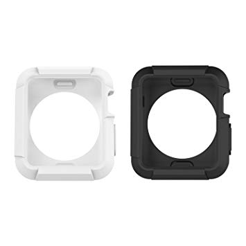 MoKo Case for Apple Watch, [2-pack] Rugged Flexible Stylized Soft TPU Round-the-Clock Protective Cover for Apple Watch 42mm Version (2015) - Black & White (Not Fit Apple Watch 38mm version 2015)