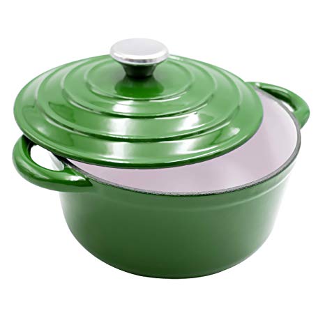 AIDEA Dutch Oven Enameled Cast Iron Round, Bread Baking Pot with Lid & 5-Quart Natural Non-Stick Slow Cook Self-Green