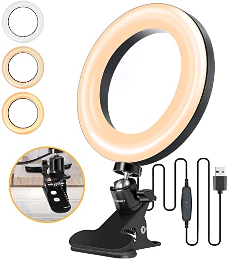 ELEGIANT 6.3" Selfie Ring Light with Clamp Mount for Desk, Bed, Office, Makeup, YouTube, Video, Live Steam & Broadcast, 3 Dimmable Color & 10 Brightness Level, 360 Degrees Rotatable