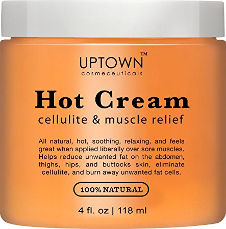 Uptown Cosmeceuticals Hot Anti Cellulite Cream 4 fl. oz. - 100% Natural Cellulite Treatment, Promotes Supple & Toned Skin, Muscle Relaxant & Pain Relief Cream