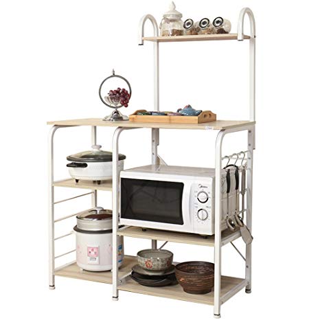 DlandHome Microwave Cart Stand 35.4", Kitchen Utility Storage 3-Tier 4-Tier for Baker’s Rack & Spice Rack Organizer Workstation Shelf, 172-M Maple, 1 Pack