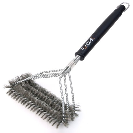 BBQ Grill Brush By FunCook, Best NEW Edition 17" Barbecue Grill Cleaner, 3 Stainless Steel Brushes in 1, Effective and Durable,A Great Gift for All Barbecue Lovers