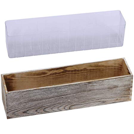 1 Pcs Wood Planter Box Rectangle Whitewashed Wooden Rectangular Planter Decorative Rustic Wooden Box with Inner Plastic Box - 17.3" L x 3.9" W x 3.9" H Floral Natural Centerpieces Rustic Wedding Decor