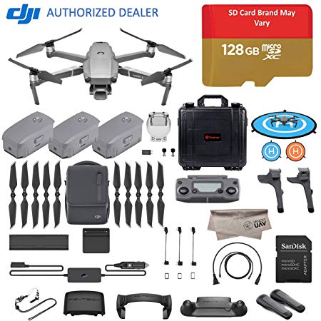 2018 DJI Mavic 2 Pro Drone Quadcopter, Fly More Combo Kit, Hasselblad Camera HDR Video, with 3 Batteries, 128GB Micro SD, Landing Gear & Pad, Prop Holder, Stick Protector, Extra Hard Carrying Case