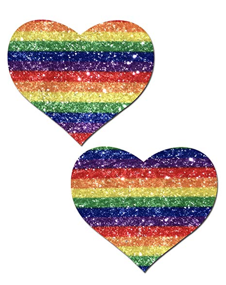 Glittering Double Rainbow Heart Nipple Pasties by Pastease o/s