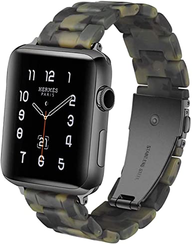 SUNDAREE Compatible with Resin Apple Watch Band 38mm 40mm 42mm 44mm Series 5/4/3/2/1 Women Men iWatch Loop Replacement Wristband with Stainless Metal Steel Strap/Bracelet Sport Edition