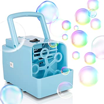 KIDWILL Bubble Machine, Portable Bubble Maker Toy for Kids, Automatic Bubble Blower 2000  per Min, 2 Speed Levels for Party Wedding Christmas Activities, Powered by DC Cable or 4xAA Battery(Included)