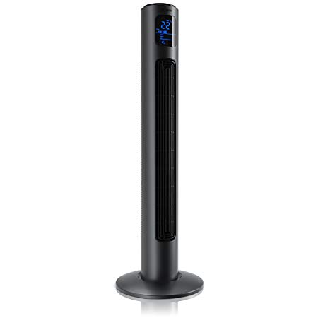 Brandson - Tower Fan with remote control | Oscillating Pedestal Fan | 37,8" height | 3 speed settings | 1-12 h timer | 3 operating modes | 60° oscillating | Cooling Quiet | Cool Grey Design