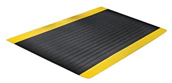 Comfort Step 3/8" Anti-Fatigue Mat with Ribbed Emboss, Black with Yellow Border, 2' x 3'
